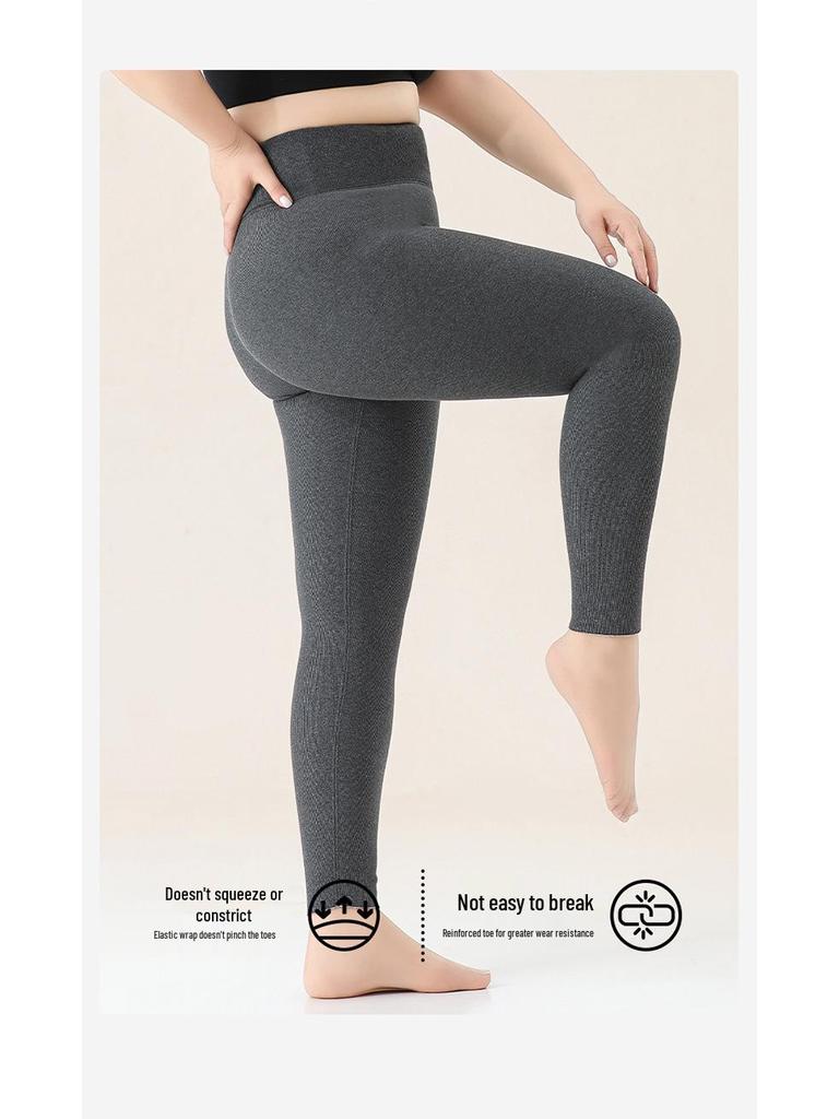 Женские хлопковые леггинсы большого размера на флисовой подкладке - Очень толстые, с высокой посадкой, в вертикальную полоску, размеры до 200 цзинь