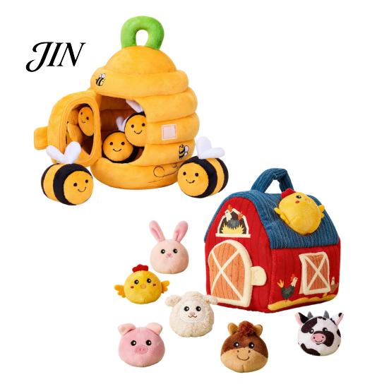 Portable Hanging Baby Toy Beehive Hide And Seek Plush Toy, Pull Out Bee Sensory Activity Soft Fine Motor Skill for 0-3 Years, Crib Decor Gift