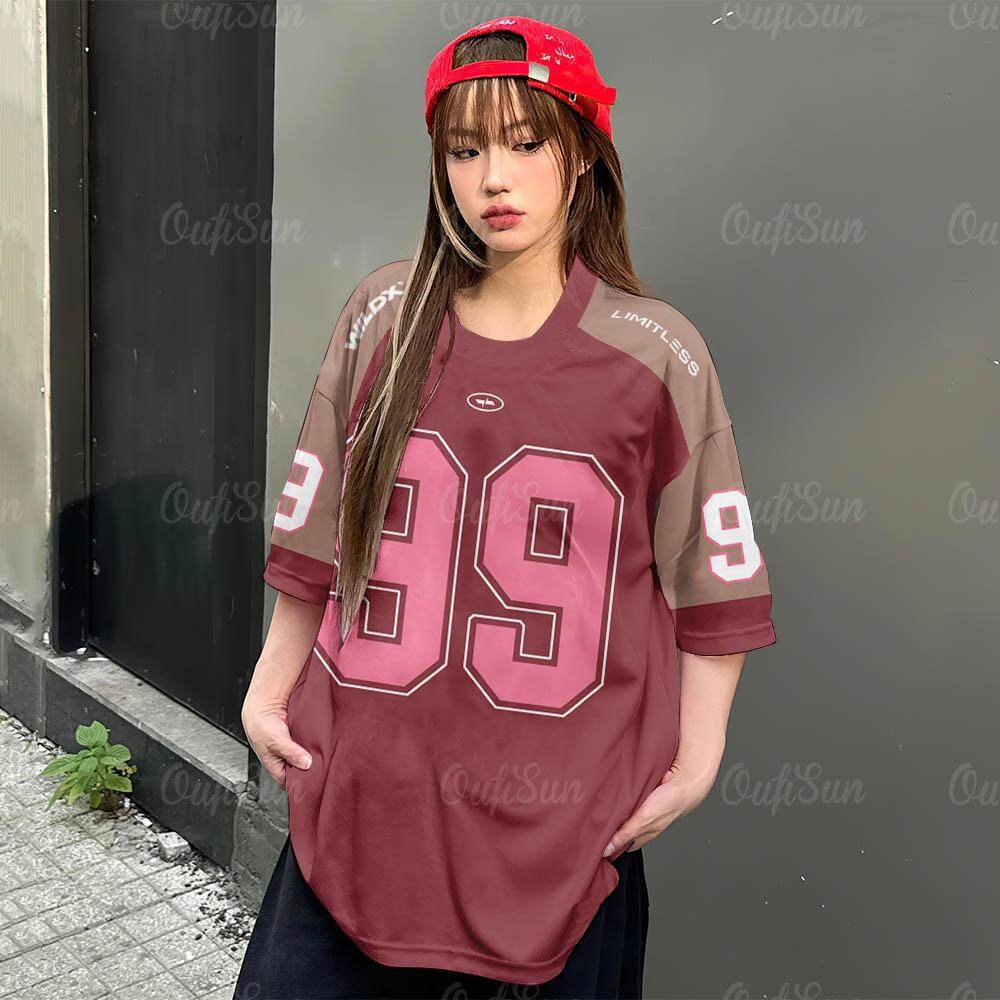 Женская футболка с коротким рукавом, с принтом номера, ретро, спортивная майка, круглый вырез, топ, 3D-печать, уличная популярная одежда