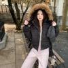 New Fur Collar Hooded Winter Down Cotton-padded Jacket Women's Winter New Bread Clothes Thickened Loose Coat.