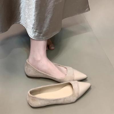 Весна и лето 2025 новые туфли на плоской подошве французские универсальные с острым носком с внутренней высотой подъема с юбкой с неглубоким вырезом комбинированные туфли для работы