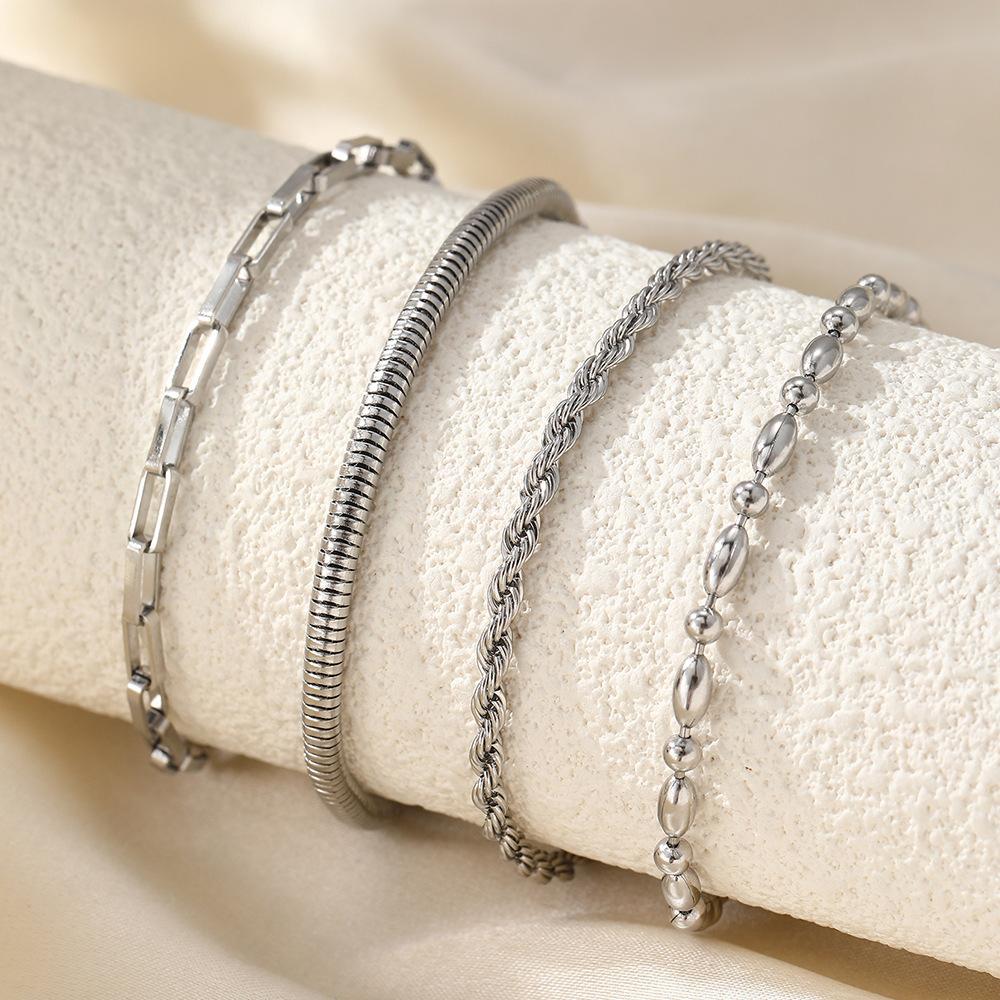 4pcs Stainless Steel Gold Bracelets for Women, Waterproof 18K Gold Plated Stackable Cuban Rope Chain Bracelet Dainty Bracelets