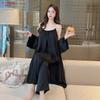 Summer thin ice silk suspender nightdress women's satin loungewear three-piece loose and sexy nightgown skirt can be worn outside