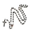 Long Cross Chain Vintage Crucifix Pendant Chain Black Gallstone Rosary Necklace Women