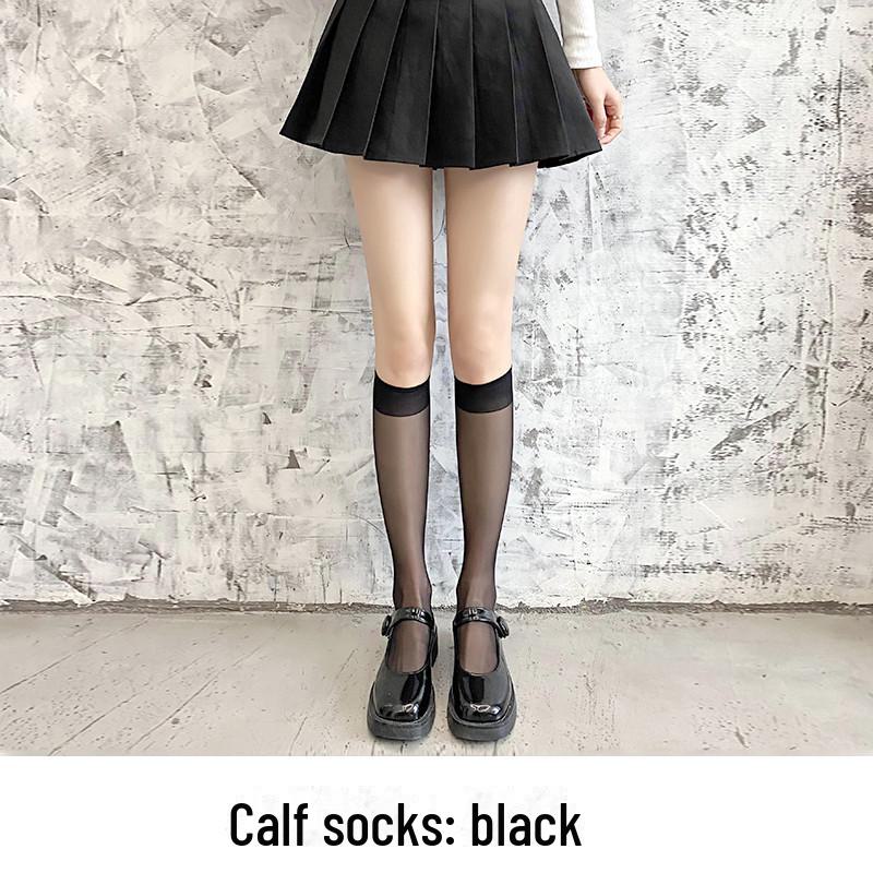 Женские черные чулки до середины голени с защитой от защемления - модные тонкие летние носки выше колена в японском стиле
