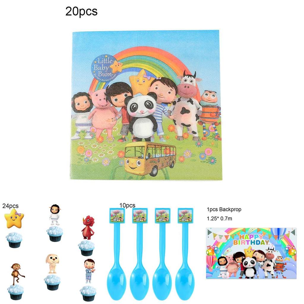 Принадлежности для дня рождения в стиле Little Baby Bum с праздничной посудой и декором