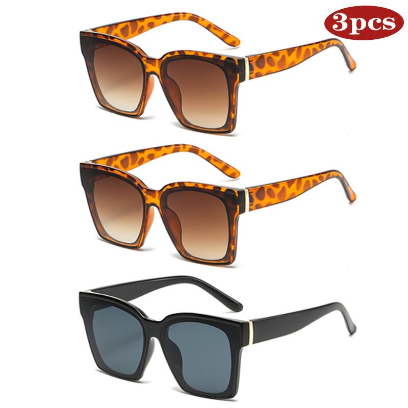 3 шт. Винтажные квадратные солнцезащитные очки Мужские Женские Ретро Бренд Черные Солнцезащитные очки Унисекс Популярные Оттенки Женские Высококачественные Очки