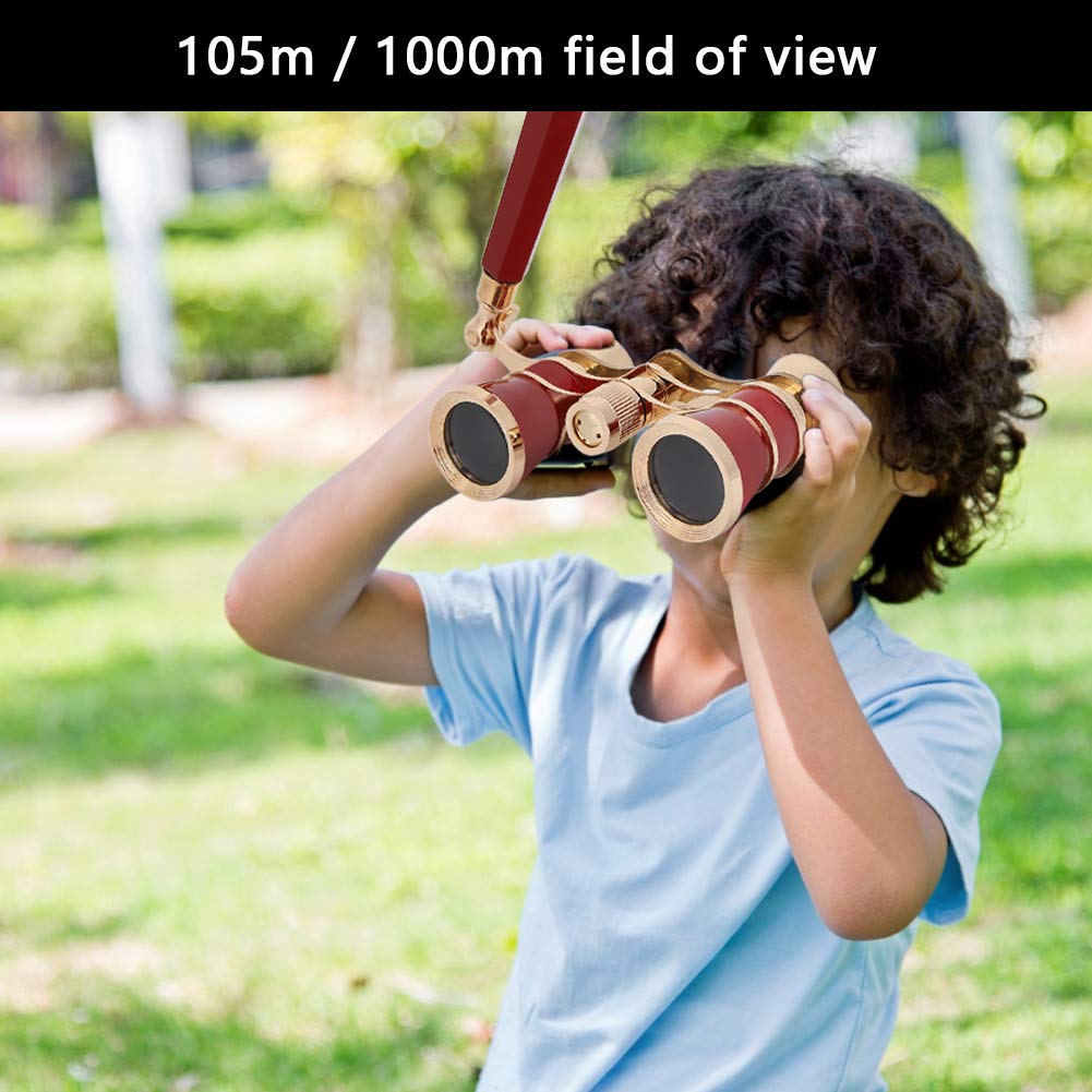 Opera Binoculars, 3x25 Central Focus Opera Glasses with BAK-7 Prism and Handles for Adults, Concerts, Theater, Opera, Children, and Women (Reddish