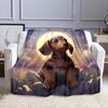 Cute Dachshund Puppy Under Full Moon Patterned flannel blanket perfect for the bedroom living room, sofa, or a little nap
