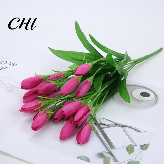 Simulation Flower 1 Bouquet Artificial Realistic Colorfast 21 Heads Vivid Fake Tulip Wedding Favors