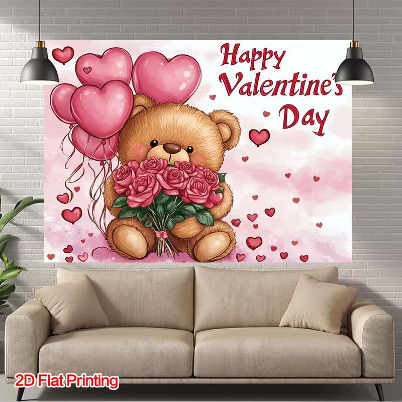 2D Cute Teddy Bear Valentine Backdrop, Galentine's Party & Kids' Banner