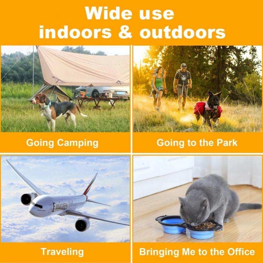 Портативная складная двойная миска для домашних животных, расширяемая миска для кормления, двойная миска для корма для собак и кошек