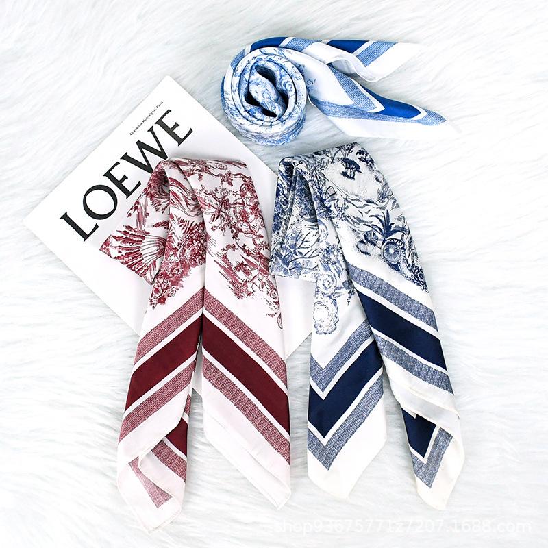 71 Стиль пейзажа из имитации шелка, простой женский квадратный шарф в стиле легкой роскоши, французское смешение цветов, высококачественный маленький шелковый шарф на шею