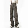 American Retro Willow Nail Cargo Pants for Women High Waist Straight Leg Trousers Slim Pleated Design Loose Wide Leg Casual Pants