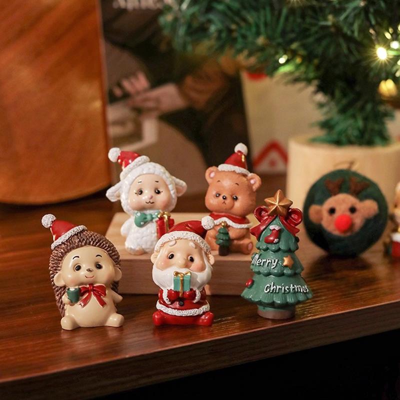 Christmas Decorations Resin Miniature Figurines Mini  Santa Claus Snowman Xmas Tree For Xmas Goodie Bag Fillers Party Favors