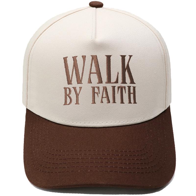 WALK BY FAITH Truck driver hat embroidered retro leopard print color matching baseball cap for men and women casual