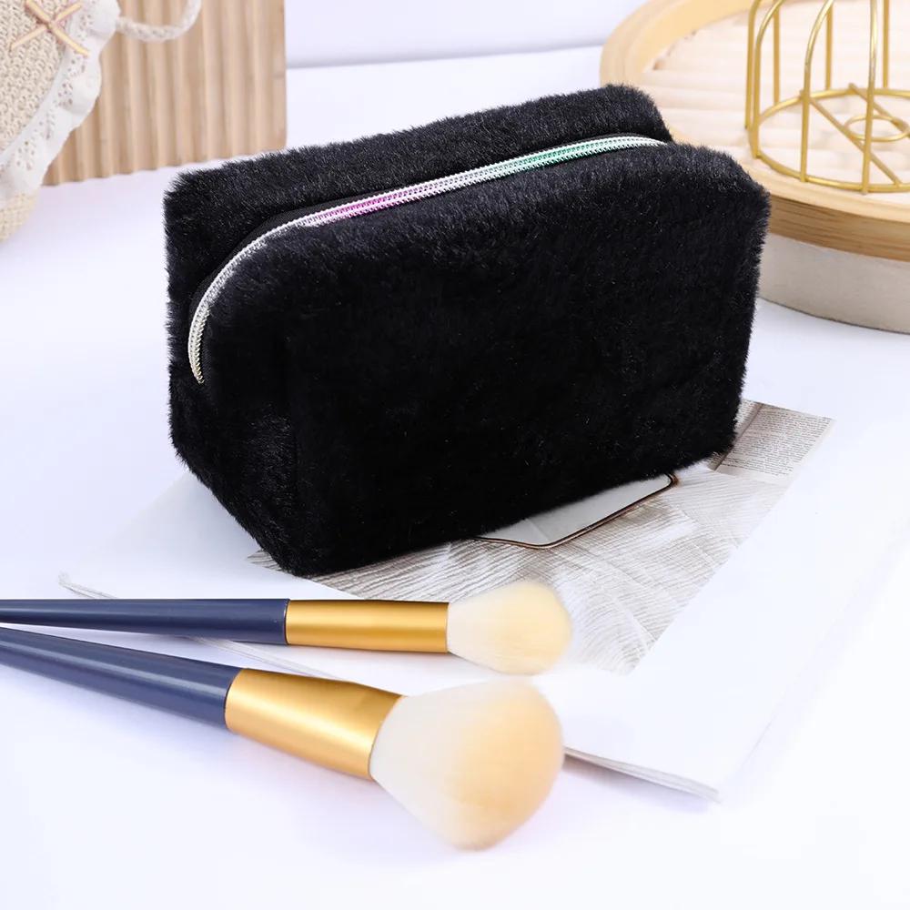 Новая простая модная плюшевая косметичка-клатч цвета конфет, переносная косметичка, косметичка, косметичка для путешествий, органайзер для набора косметики