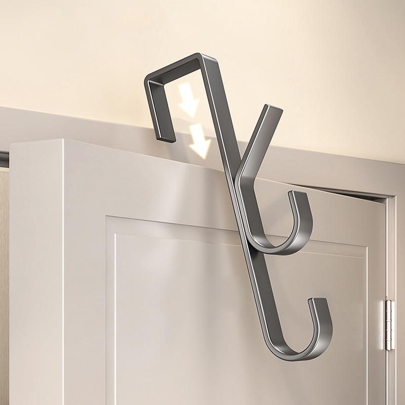 Door Hanging Hook Free-Punch Door Back Type Metal Hook Over The Door Hat Coat Hanger Handbag Storage Rack Bathroom Accessories