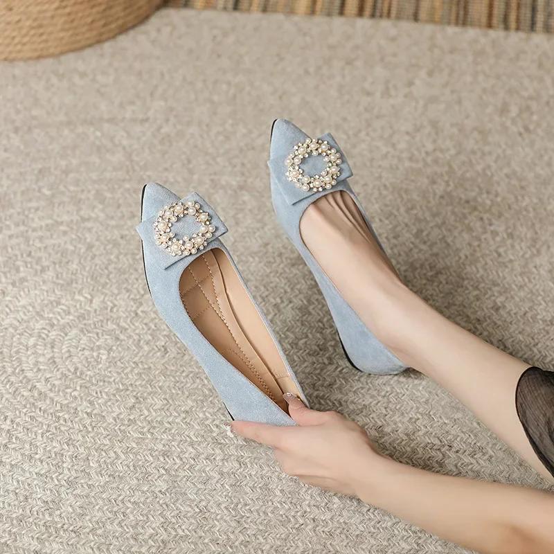 Women's Flat Rhinestones Loafers Autumn Casual Fashion Pointed Toe Comfortable Non-slip Metal Decorative Ballet Flats Soft Shoes