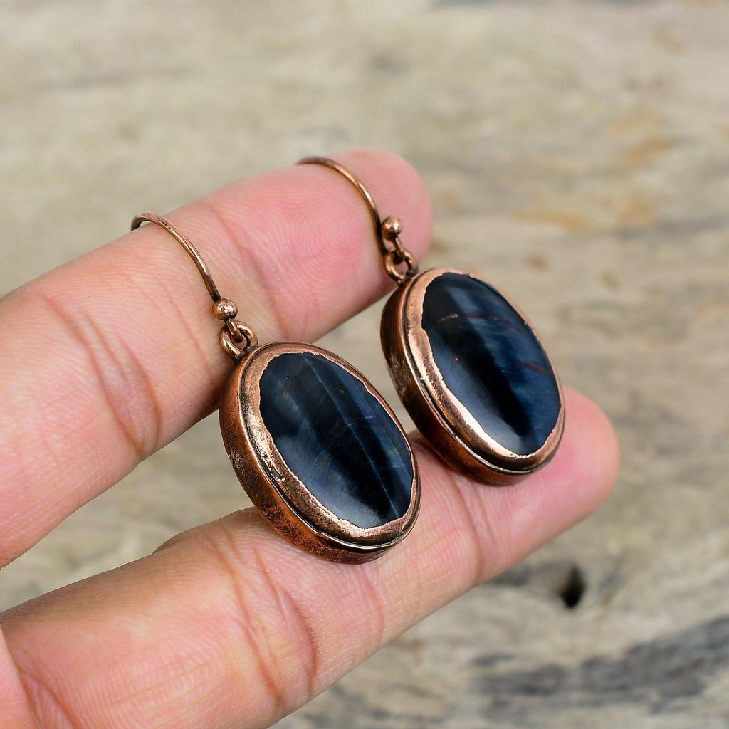 Питерсит Серьга Гальванопластические Медные Серьги Настоящий Драгоценный Камень Серьга Украшения Ручной Работы Гальванопластические Медные Украшения Подарки на Помолвку