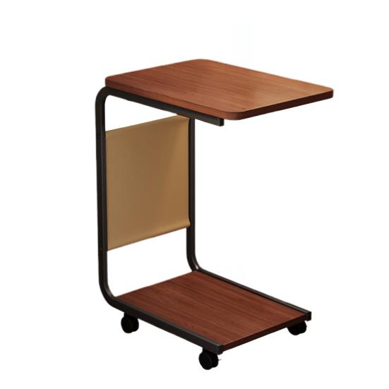 Двухуровневый приставной столик C-образной формы, перекатывающийся маленький кофейный столик с деревянной столешницей и металлическим каркасом, угловой столик для гостиной, спальни, прикроватная тумбочка, письменный стол на колесиках