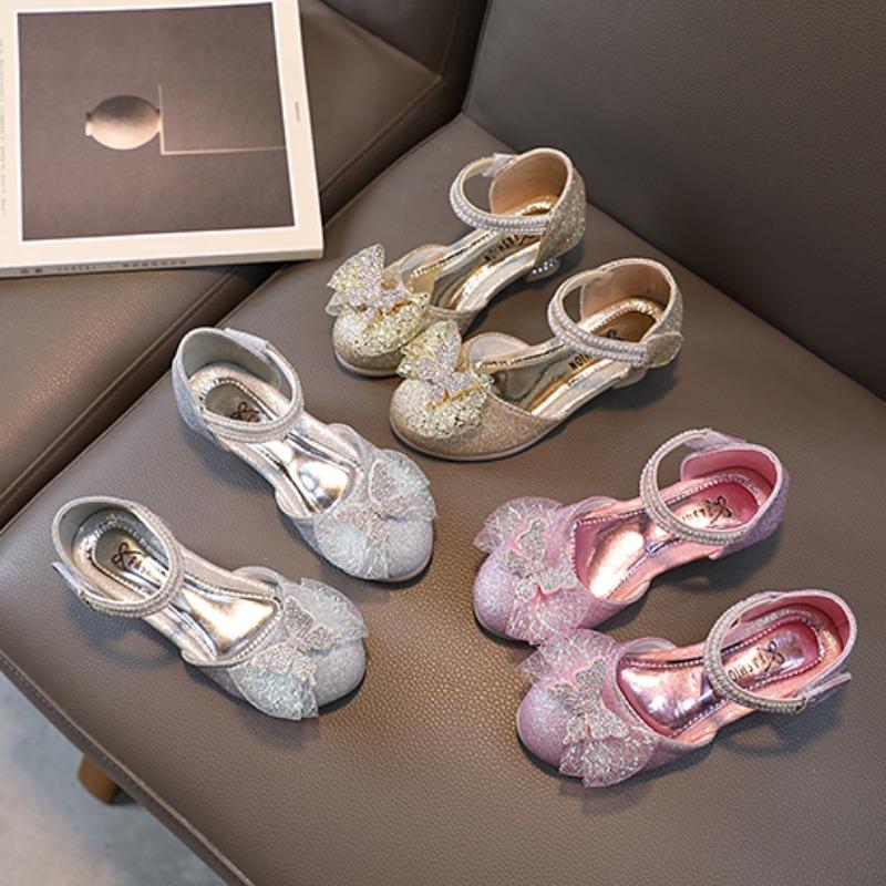 Детская мода Девочки Сандалии для вечеринки Свадьбы Показов Мягкий Низкий каблук Закрытый носок Бабочка Элегантные Туфли Мэри Джейн для принцессы