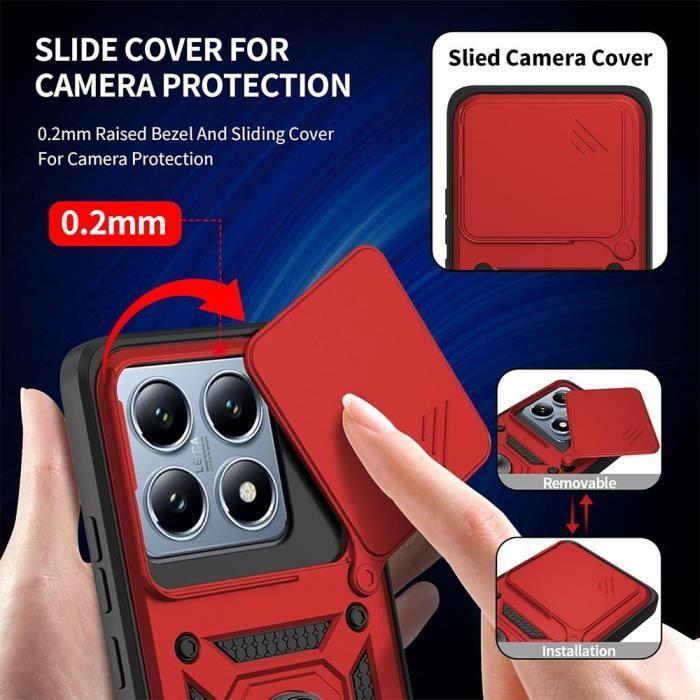 Coque + 2 Verres Trempés pour Xiaomi 14T Pro - Rigide Antichoc avec Anneau Support et Protection Objectif - Rouge