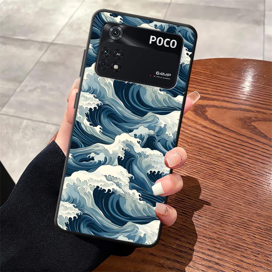 Чехол для телефона Funda для Xiaomi Poco F8 X3 X4 X5 X7 Pro C71 C75 C61 F3 M5 C50 M3 M4 M7 F1 Мультяшная Волна