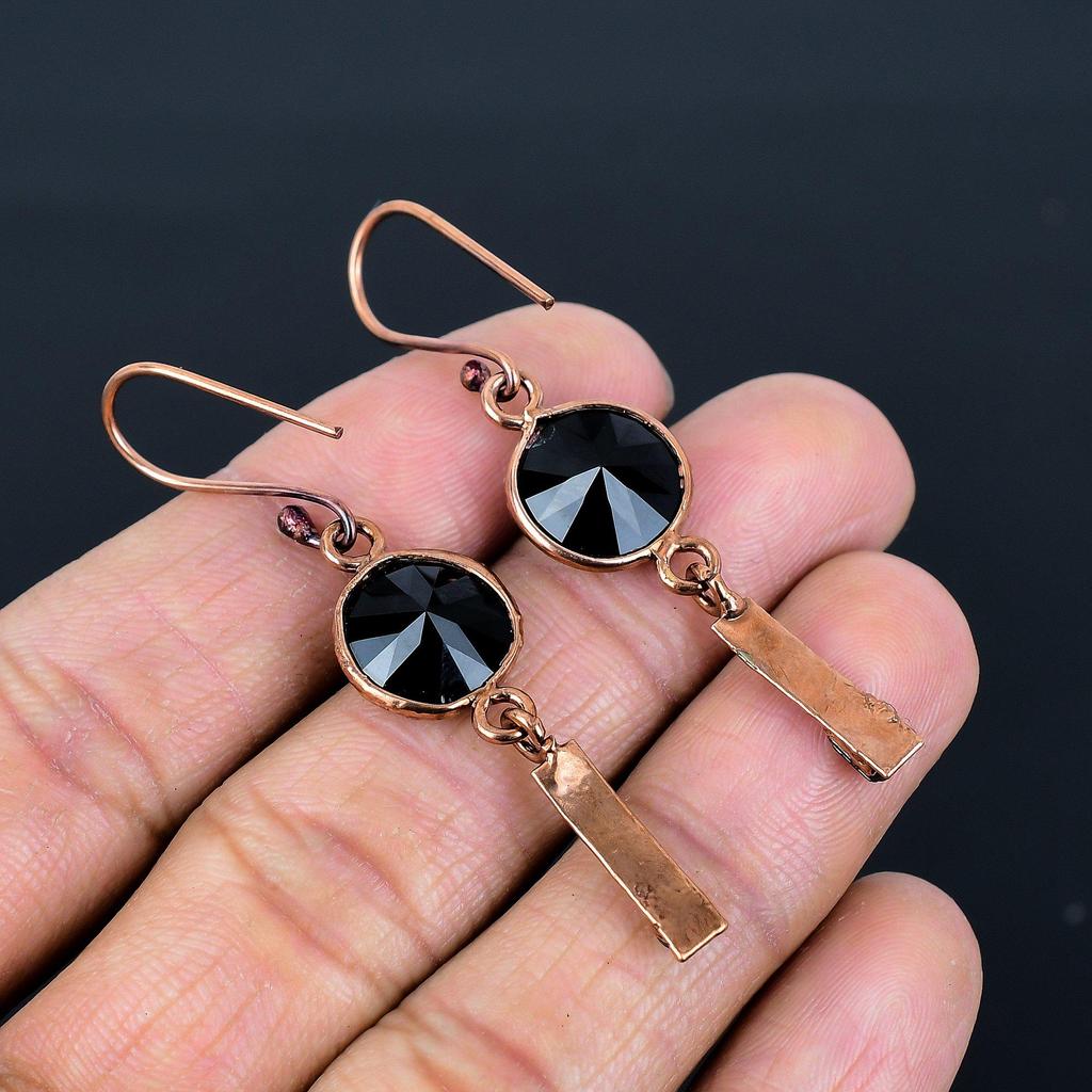 Серьги с черной шпинелью, Серьги, гальванизированные медью, Украшения из драгоценных камней ручной работы, Подарки для жены, Совершенно новые серьги