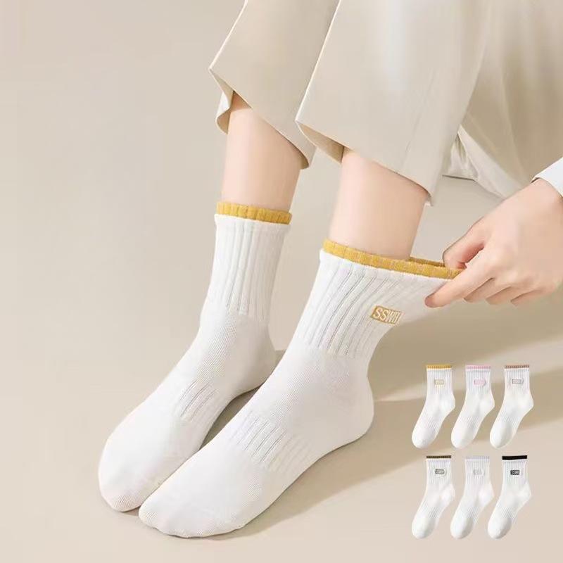 5 пар женских хлопковых носков средней длины, бесшовные, дышащие, однотонные, повседневные