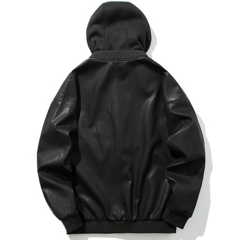 Autumn and Winter New Hooded Leather Jacket Men's Trendy Youth Locomotive Men's Jacket Korean Version Loose Hooded Men's Leather Jacket
