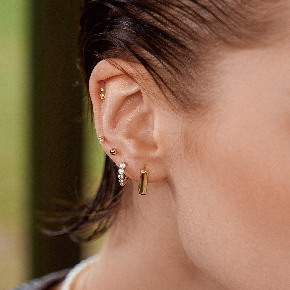 Gold Dome Oval 925 Silver Ring Earrings E061-11G