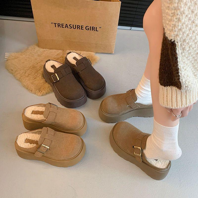 Унисекс шлепанцы Birkenstock на меху с толстой подошвой для ношения зимой и осенью