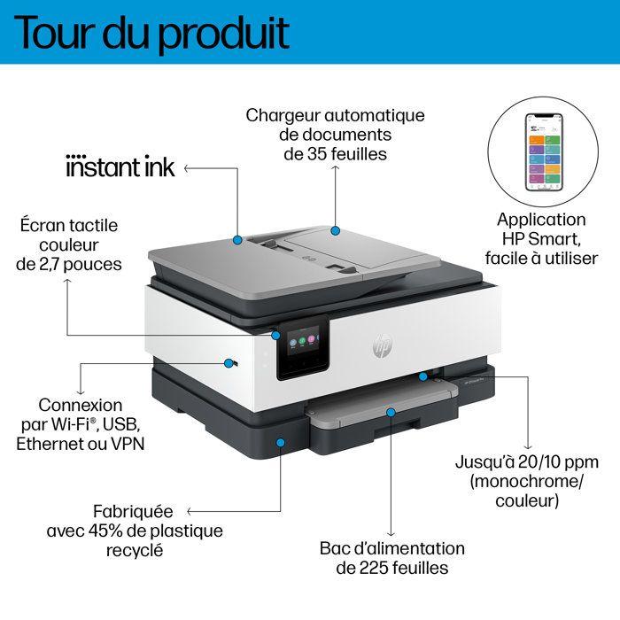 Imprimante tout-en-un HP OfficeJet Pro 8124e jet d'encre couleur avec 3 mois d’Instant Ink inclus avec HP+