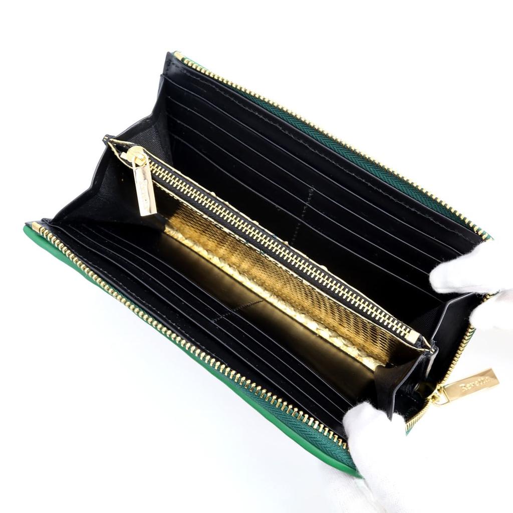 [Revetta] Длинный кошелек из крокодиловой кожи с внутренней отделкой из золотистого питона, L-образный, мужской, из натуральной кожи, на круглой молнии, зеленый, матовая отделка [243crw]