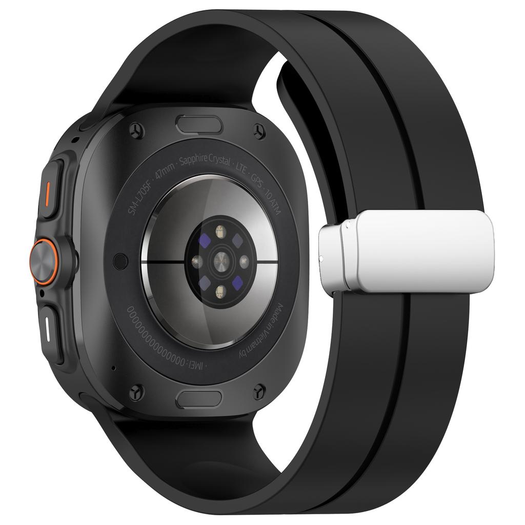 For Samsung Galaxy Watch Ultra 47mm Silicone Smartwatch Band Wrist Strap with Silver Magnetic Folding Buckle