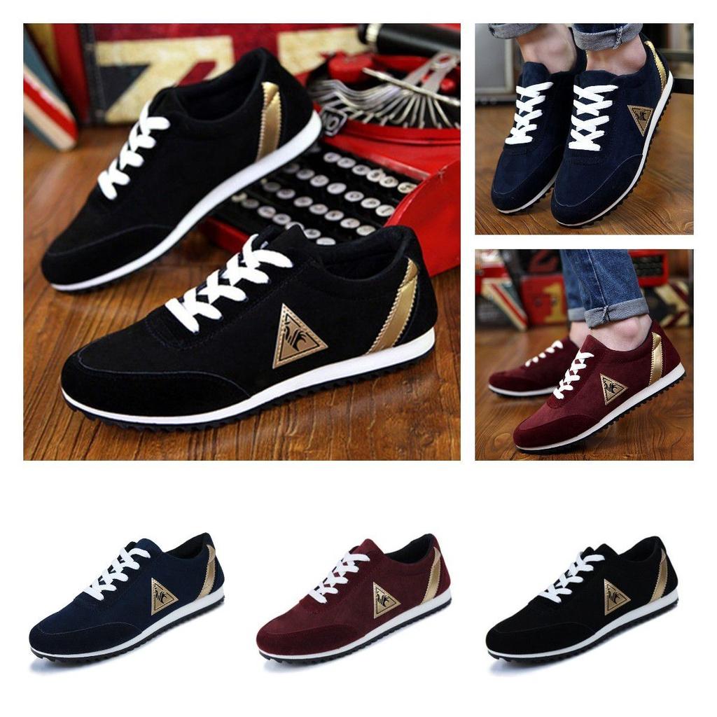 Stylish Men's Leather Suede Lace-up Sneakers Breathable Non-slip