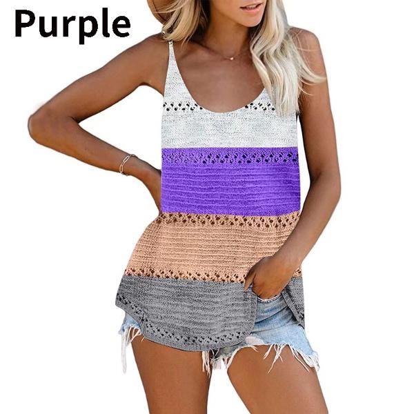 Модные женские летние трикотажные майки с круглым вырезом, повседневные свободные майки без рукавов с цветными блоками, рубашки, пляжные майки, майки больших размеров