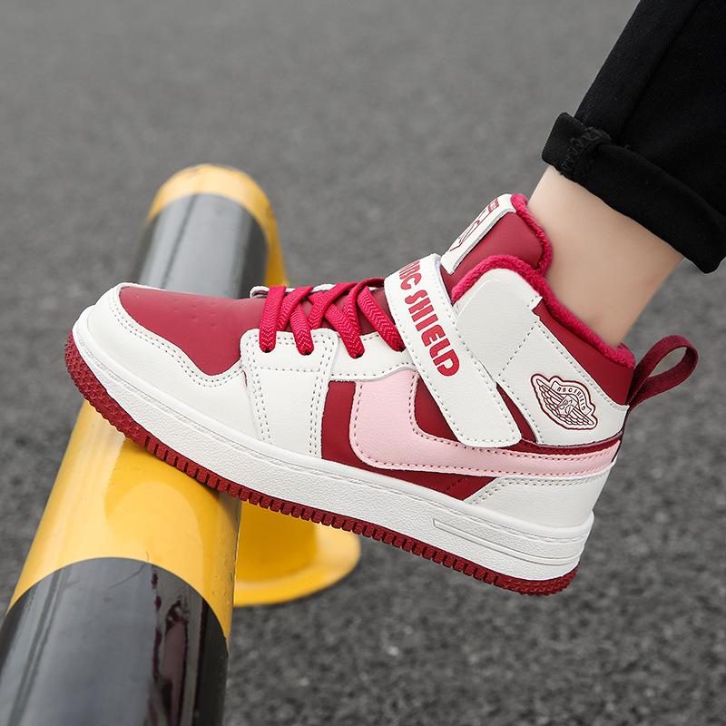 Зимние высокие спортивные кроссовки для девочек 2025, с бархатной подкладкой для тепла, двухслойный хлопок, для детей среднего и старшего возраста.