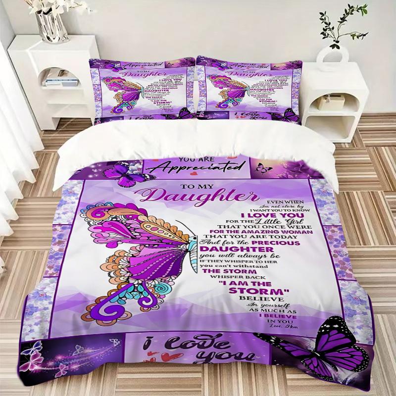 3PCs Daughter Appreciation Quote Design Cover Set, Breathable Fabric, Machine Washable (1 Duvet Cover + 2 Pillowcases) (Without Quilt) yy250911126