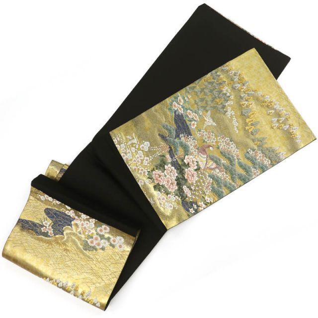 Used Fukuro Obi, Fukuro Obi, Formal Obi, Formal Obi, Ladies, Pure Silk, Gold, Heavy Feeling, Pine, Peony, Peacock, Length 431cm, Width 31cm, Tailored