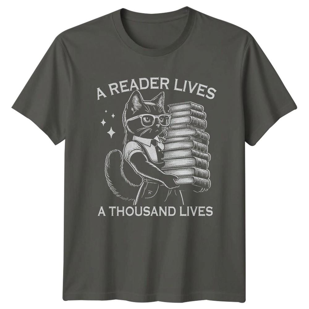 A Reader Lives A Thousand Lives TShirt Cat Librarian Book Lovers