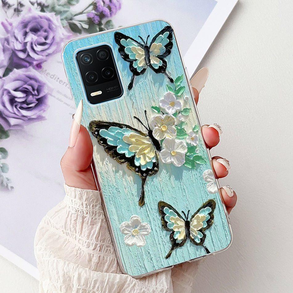 Чехол для телефона Realme 8 5G RMX3241 Realme8 5G Элегантный Цветочный Кот Печать Мягкий Силикон Прозрачный ТПУ Чехлы