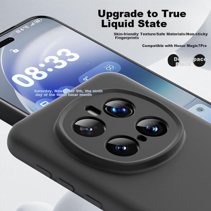 Honor Magic7 Pro Phone Case, Magic7 Pro Protective Cover, Premium Liquid Silicone Soft, Full Protection Anti-Drop,n, Solid Color Simple Outer, Black