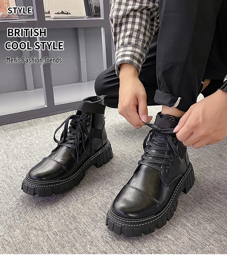 Мужские черные кожаные мотоботы хай-топы в британском стиле