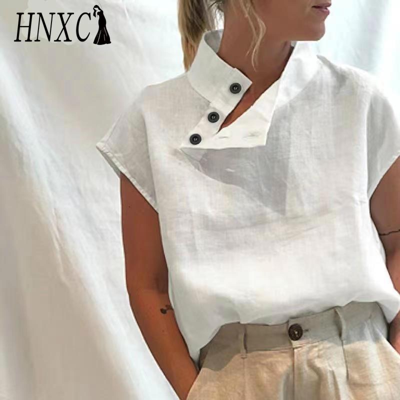 HNXC Женская Мода Повседневные Однотонные Блузки и Рубашки с Коротким Рукавом с Принтом