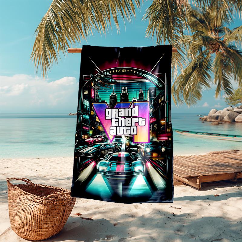 proof beach towel with Game Grand Theft Auto pattern - soft,absorbent,quick-drying,machine washable - perfect for swimming,camping,bathing