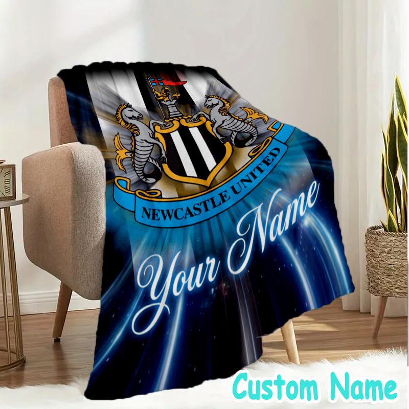 Custom Name Newcastle United Crest Throw Blanket - Perfect for Couch, Bed, Office, and outdoor Travel - Ideal Gift for Christmas & Holidays