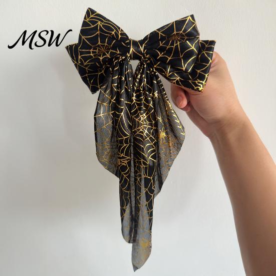 Bat Hair Accessories Halloween Silky Satin Bows, Big Ribbon Bow Clips, Oversized Cute Decor Long Tail Barrettes, for Women Girls Holiday Bows