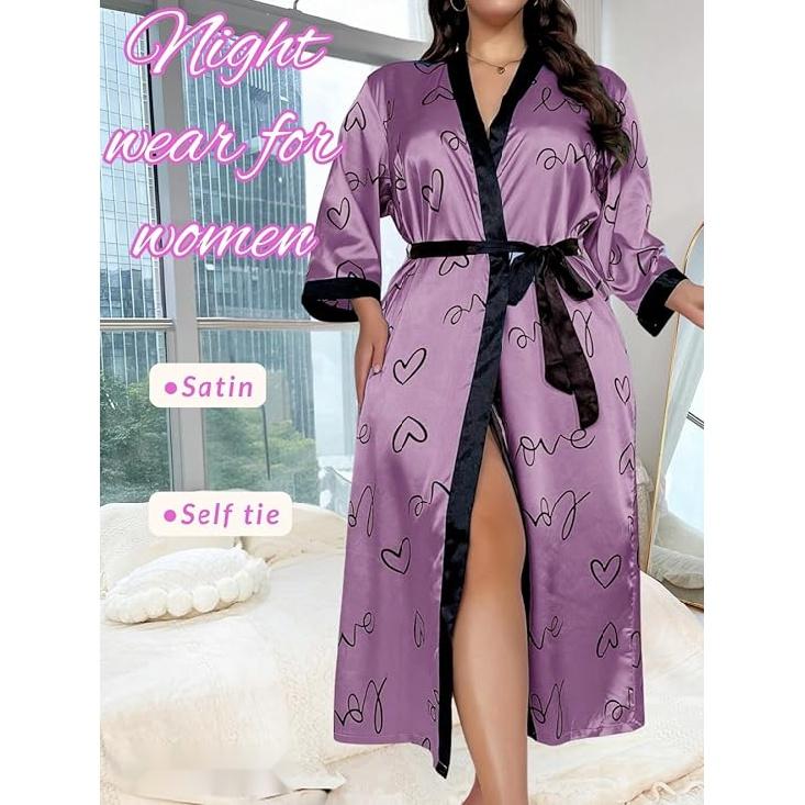 Женский халат на День святого Валентина больших размеров, сексуальный атласный халат, длинная одежда для сна